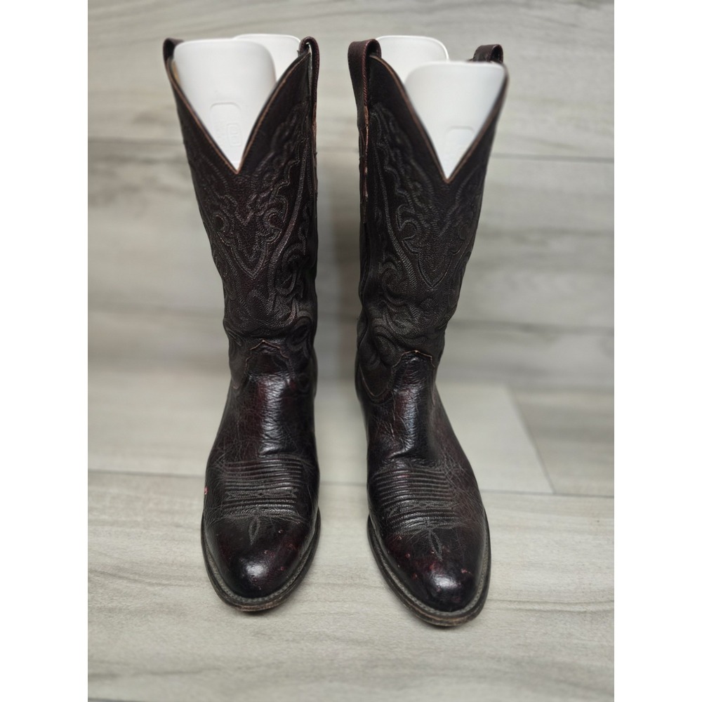 Vintage Tony Lama Mens 10 EE Black Cherry Oxblood Leather Cowboy Boots